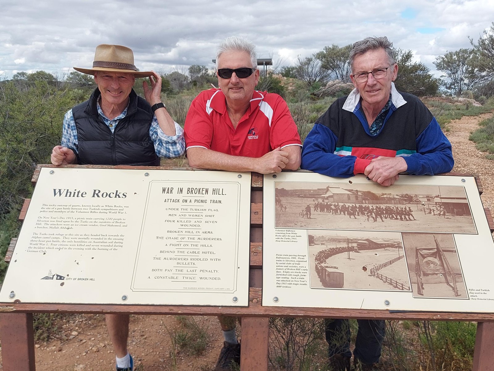At the story board for the 1915 ‘Battle of Broken Hill'.  Western NSW, Australia.