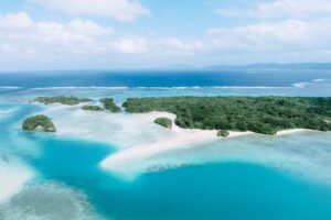 Okinawa beach viewed from the air.