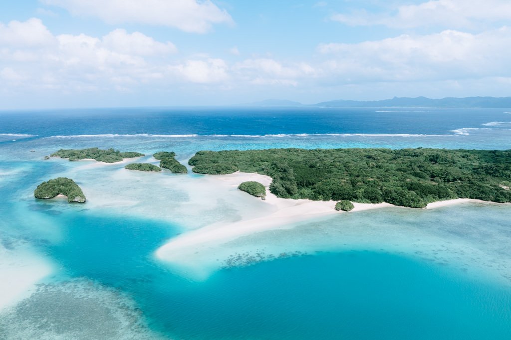 Okinawa beach viewed from the air.