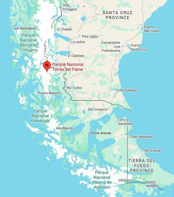 Patagonia map showing Park Nacional Torres Del Paine