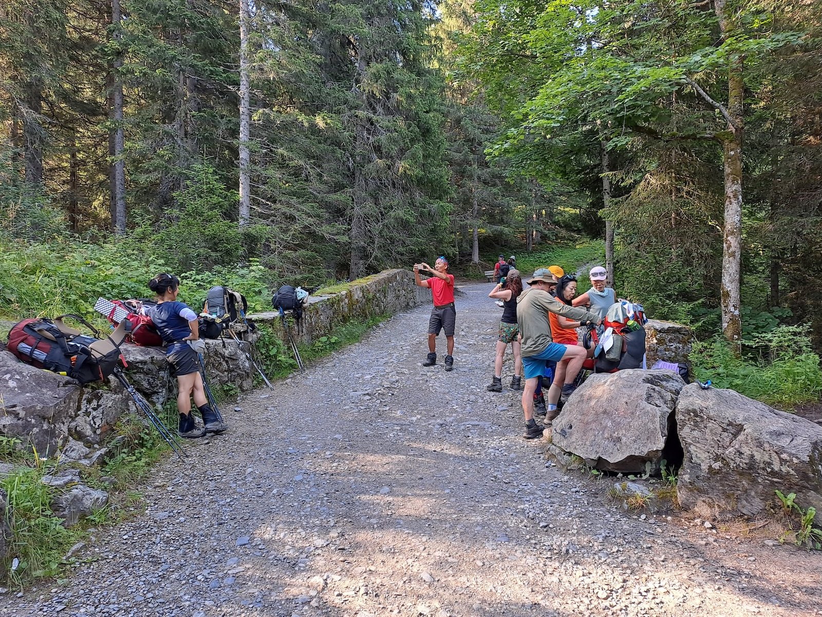 View on the trail to Col du Bonhomme. Tour du Mont Blanc walk, France.