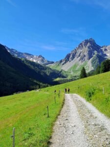 Aiguilles de la Pennaz, viewed from the trail on the Tour de Mont Blanc.