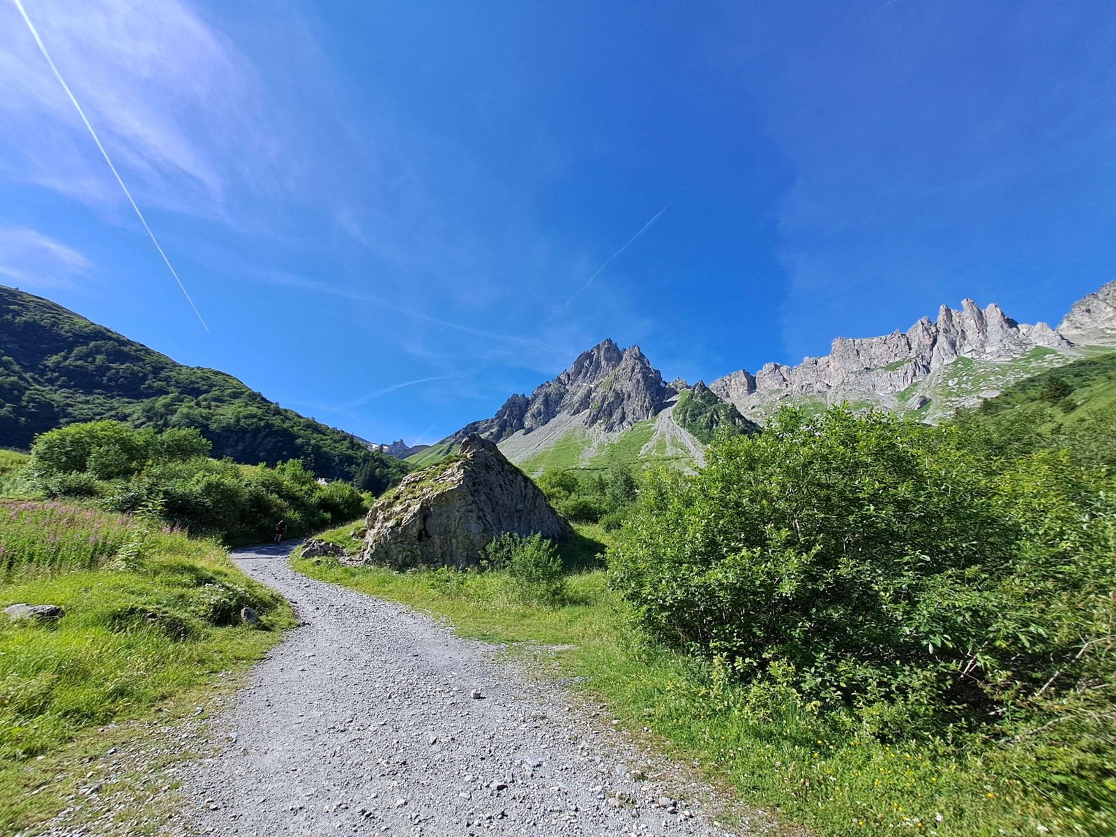 View on the trail to Col du Bonhomme. Tour du Mont Blanc walk, France.