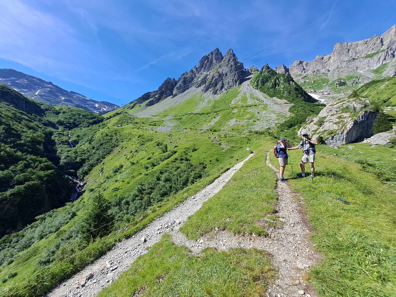 View on the trail to Col du Bonhomme. Tour du Mont Blanc walk, France.