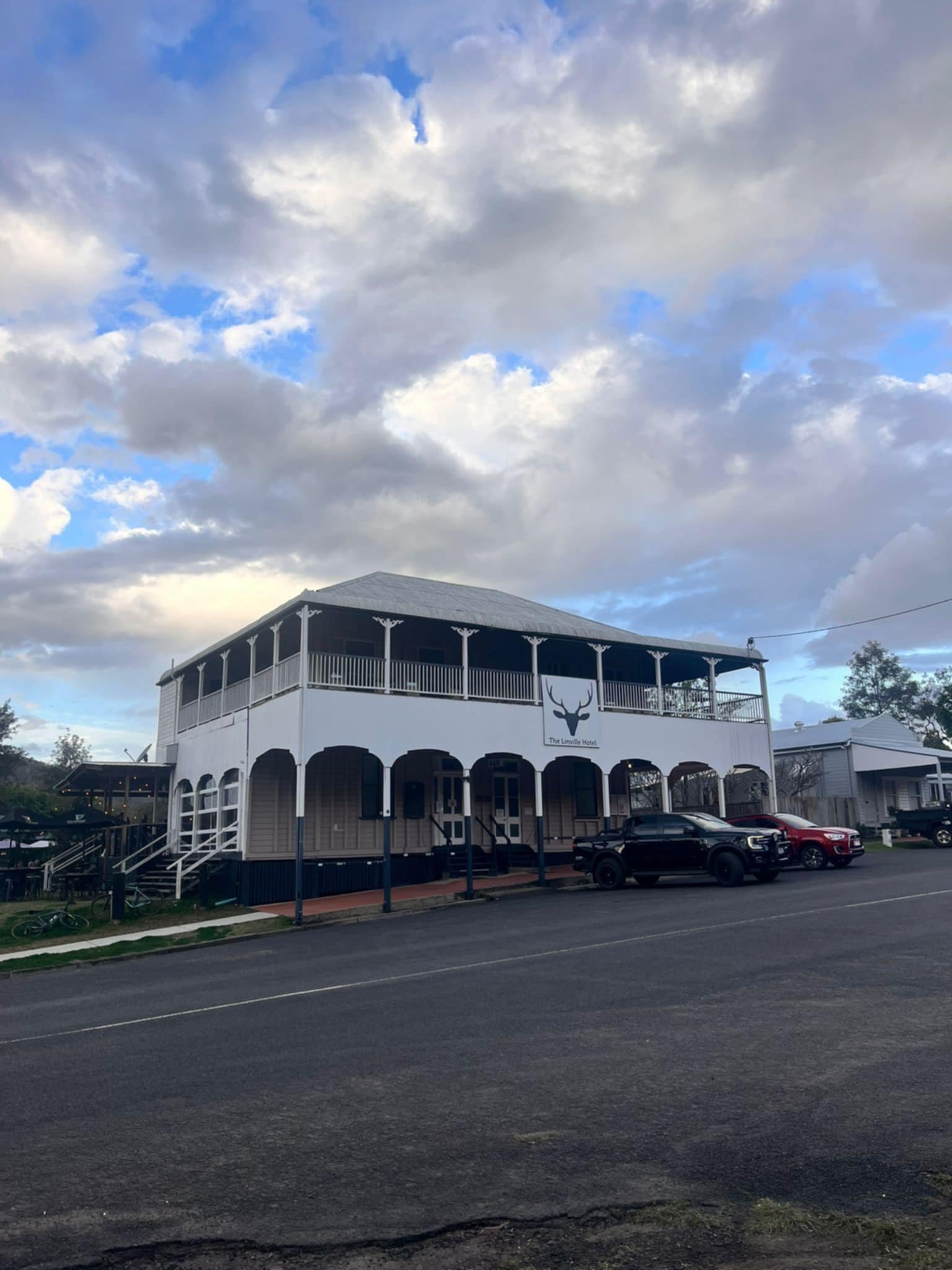The Linwood Hotel.  Classic Queensland design - wide verandahs to catch the breeze, and off the ground to allow flood waters and snakes to pass beneath.