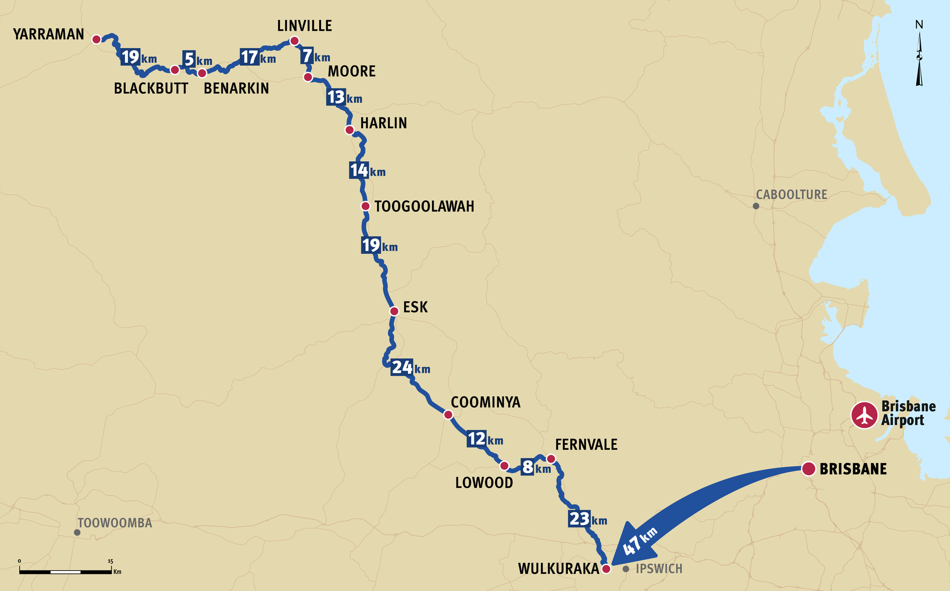Map of Brisbane Valley Rail Trail (courtesy of Retirement on Tour)