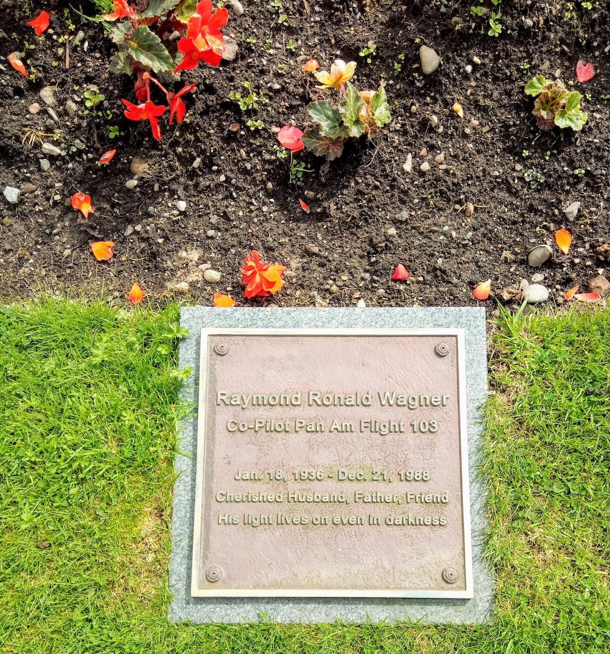 Lockerbie memorial garden, Scotland. Plaque laid by the family of the co-pilot of Pan Am Flight 103.