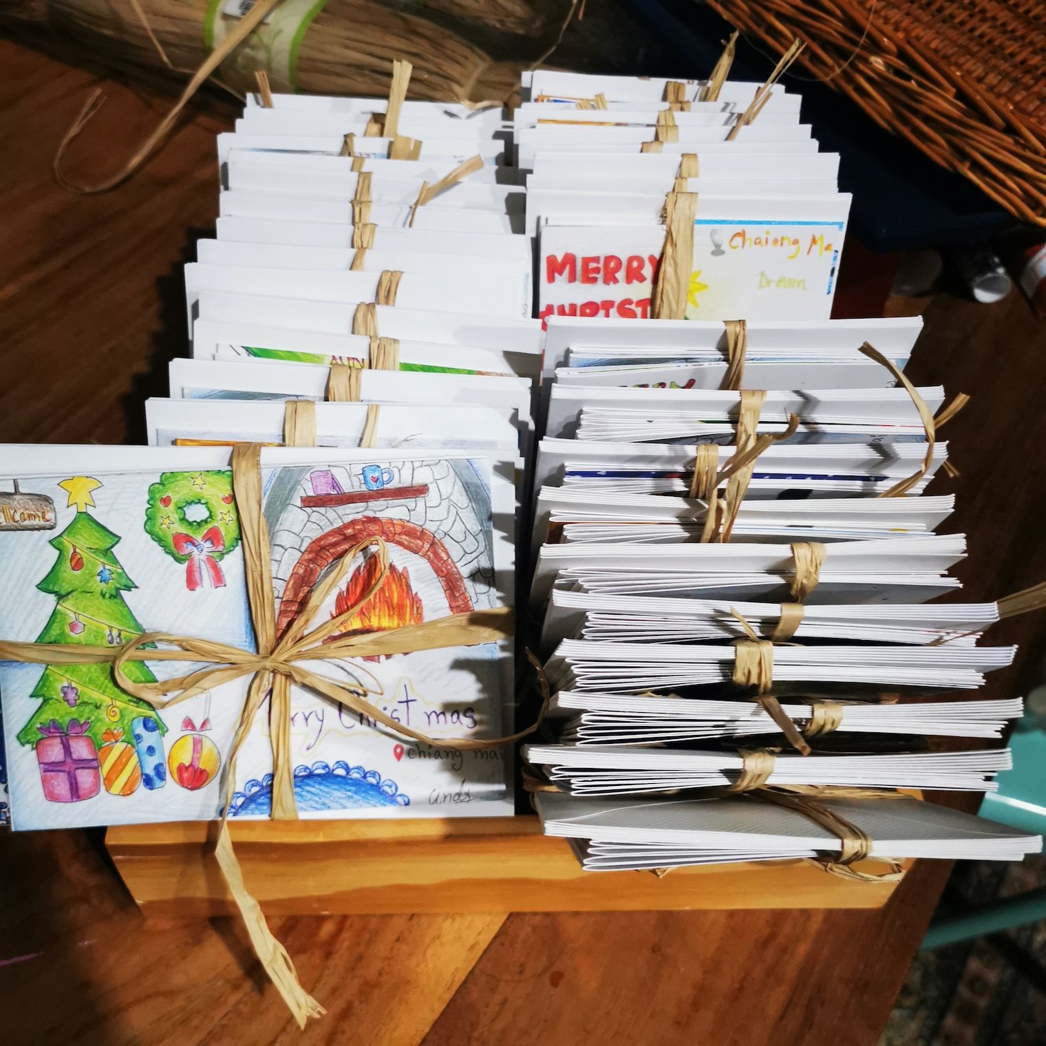 Christmas cards made by the children at the Youth Charity Foundation (YCF) in Doi Saket, Thailand.