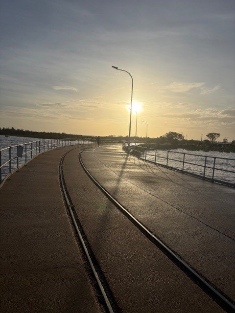 Derby Pier.  The tidal variation at Derby is 11.8 metres - the second highest in the world, exceeded only to the Bay of Fundy in Canada.  The massive movement of water is caused by the funnel-like shape of King Sound.
