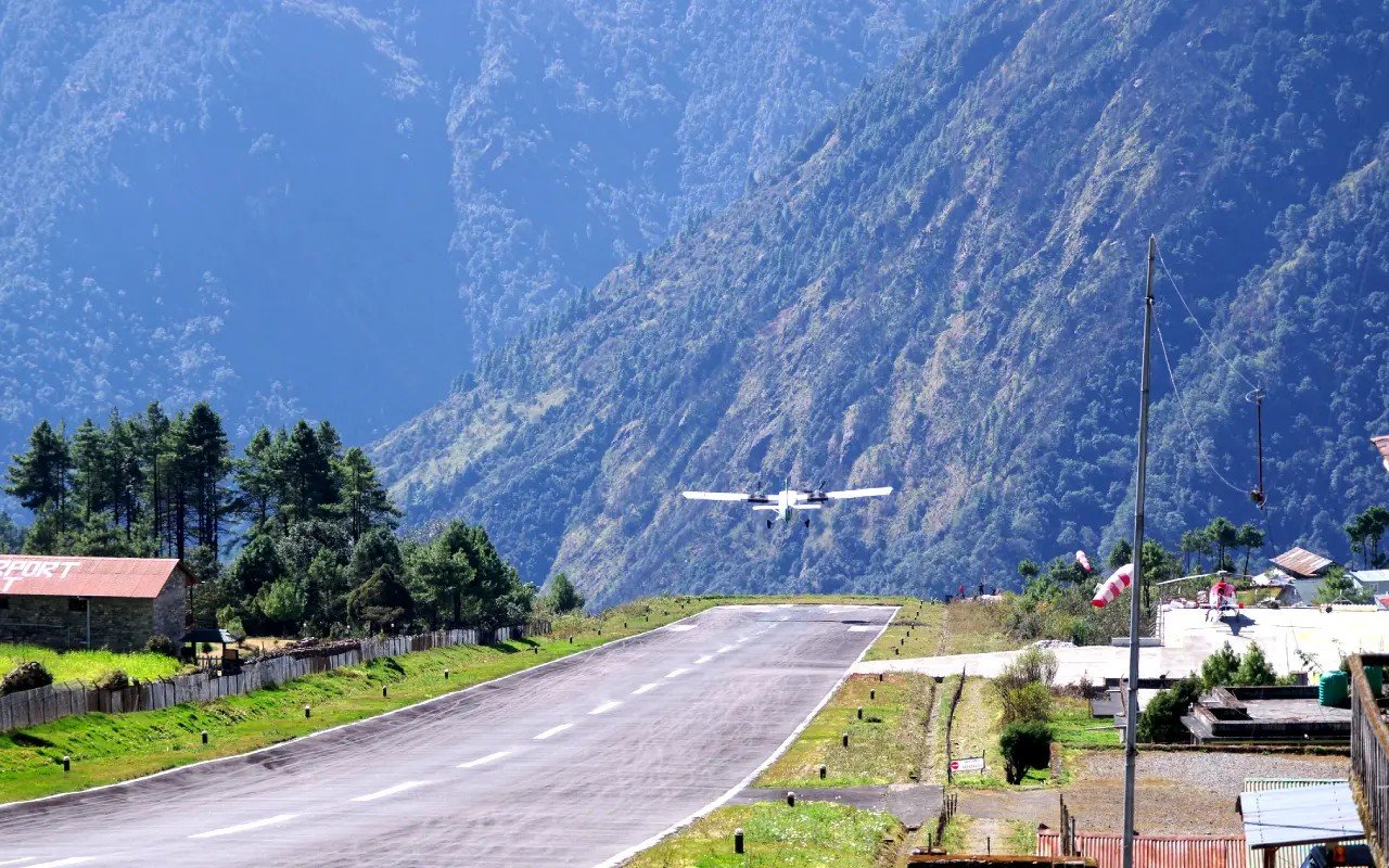 Takeoff from Lukla, Nepal.