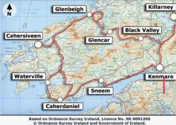 Map of the Kerry Way.  One of the best routes in Ireland.