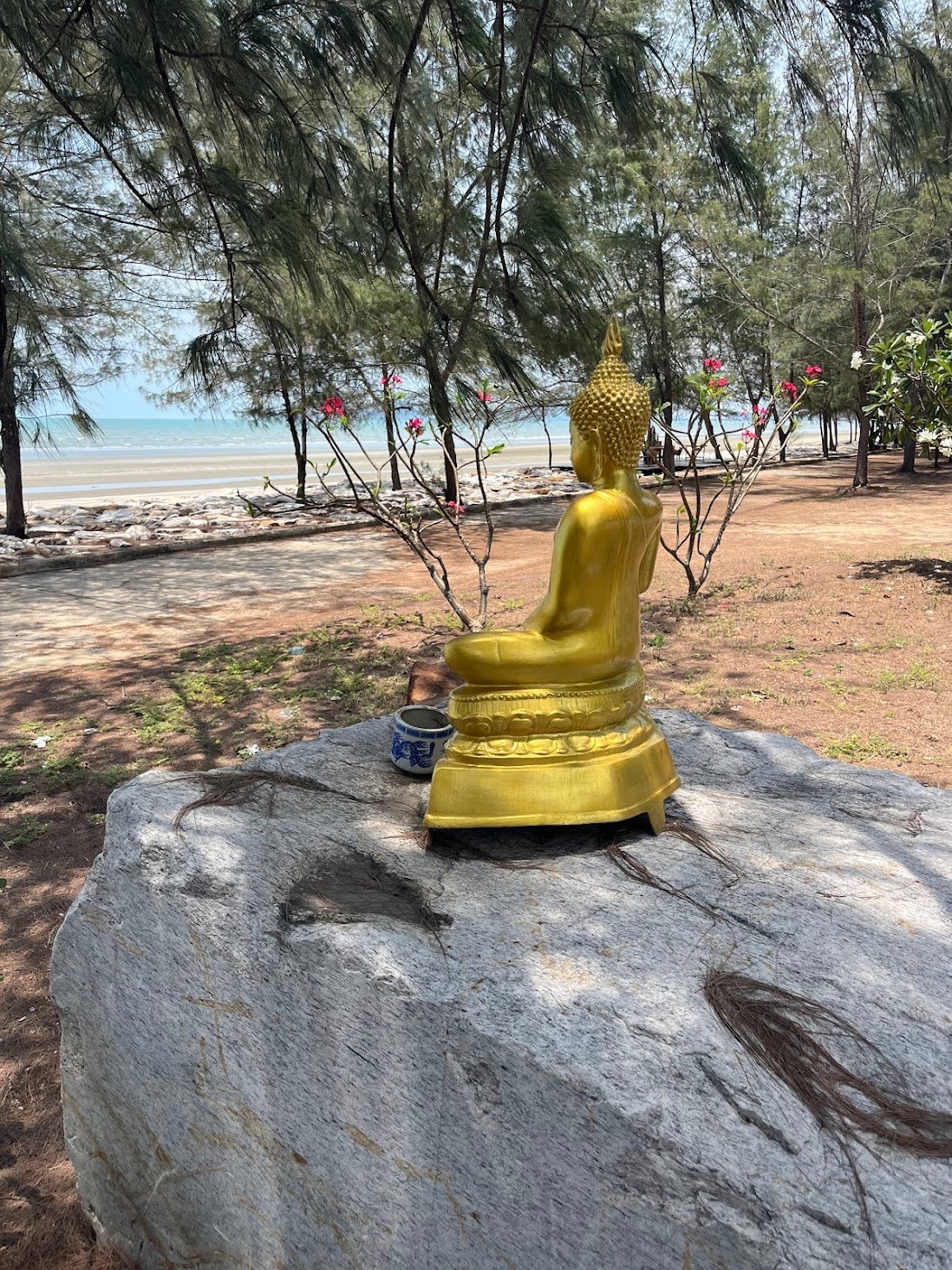 Buddha at Wat Tham Khao Tao, near Hua Hin, Thailand. He faces northward out to sea. His gesture (mudra) is one of offering - he is holding a small bowl.