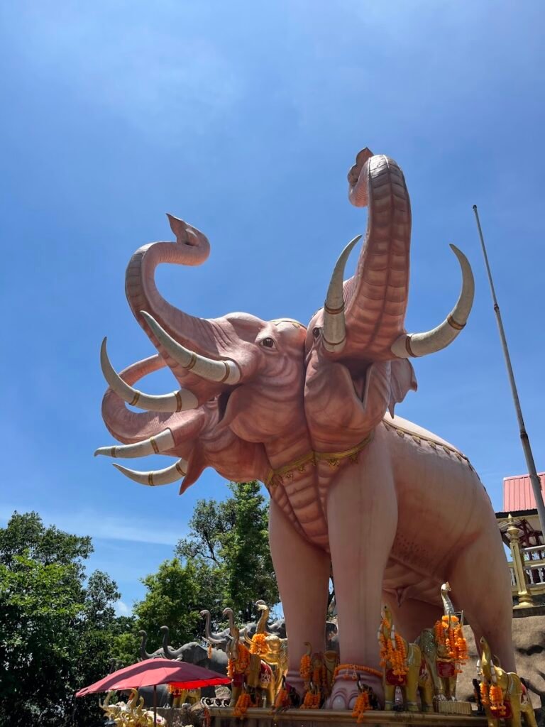The large three headed elephant on Thao Maha Phrom Hill near Hat Yai, Thailand.