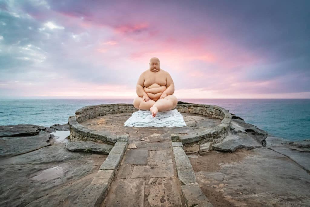Buddha by the bay at Bo Thong Lang near Bang Saphan, Thailand. His gaze captures families swimming in the ocean, as well as local squid fishermen. And if he cranes his neck, he might see the industrial port not far away.