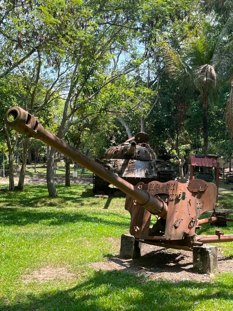 Soviet and Chinese military equipment rusting away in the grounds of the War Museum near Siem Reap, Cambodia. You can see it all in less than an hour.