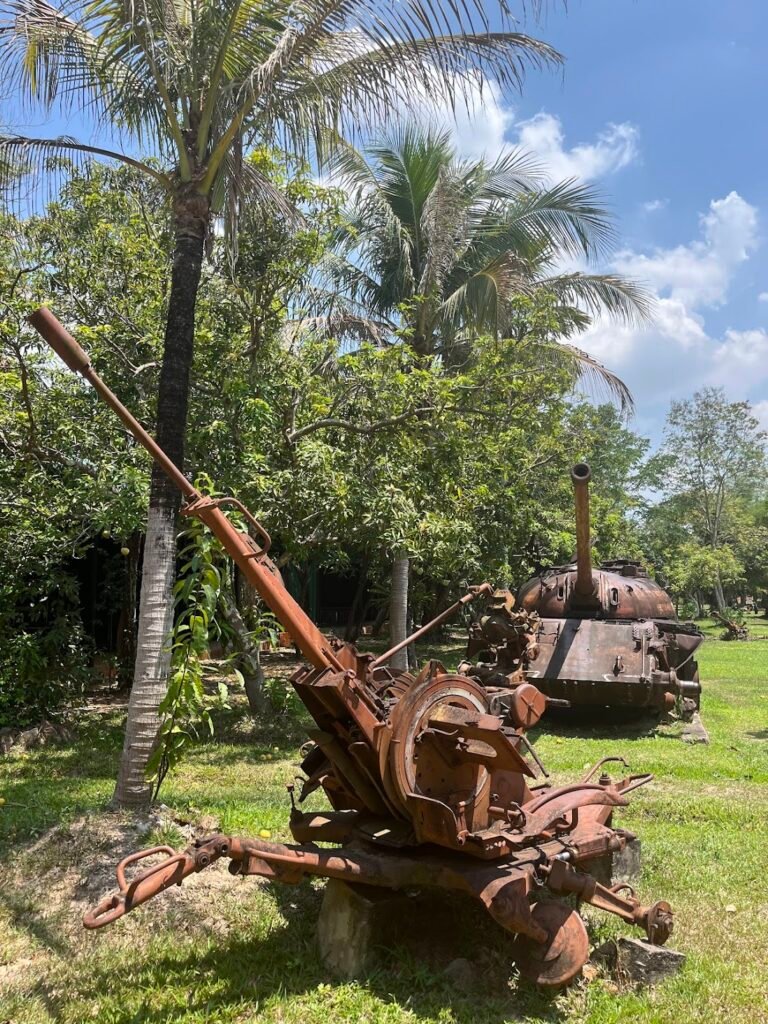 Soviet and Chinese military equipment rusting away in the grounds of the War Museum near Siem Reap, Cambodia. You can see it all in less than an hour.