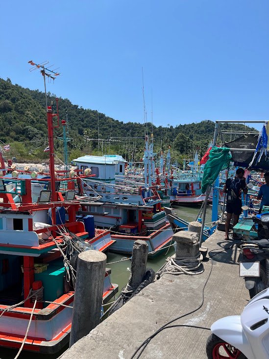 Fishing boats near Bo Thong Lang Bay, Prachuap Khiri Khan, Thailand.