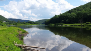 Port Jervis, New York State, looking downstream on the Delaware River.